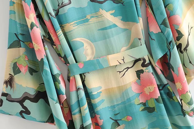 MARGAUX – Midi-lång kimono med tranor | Lätt & stilfull