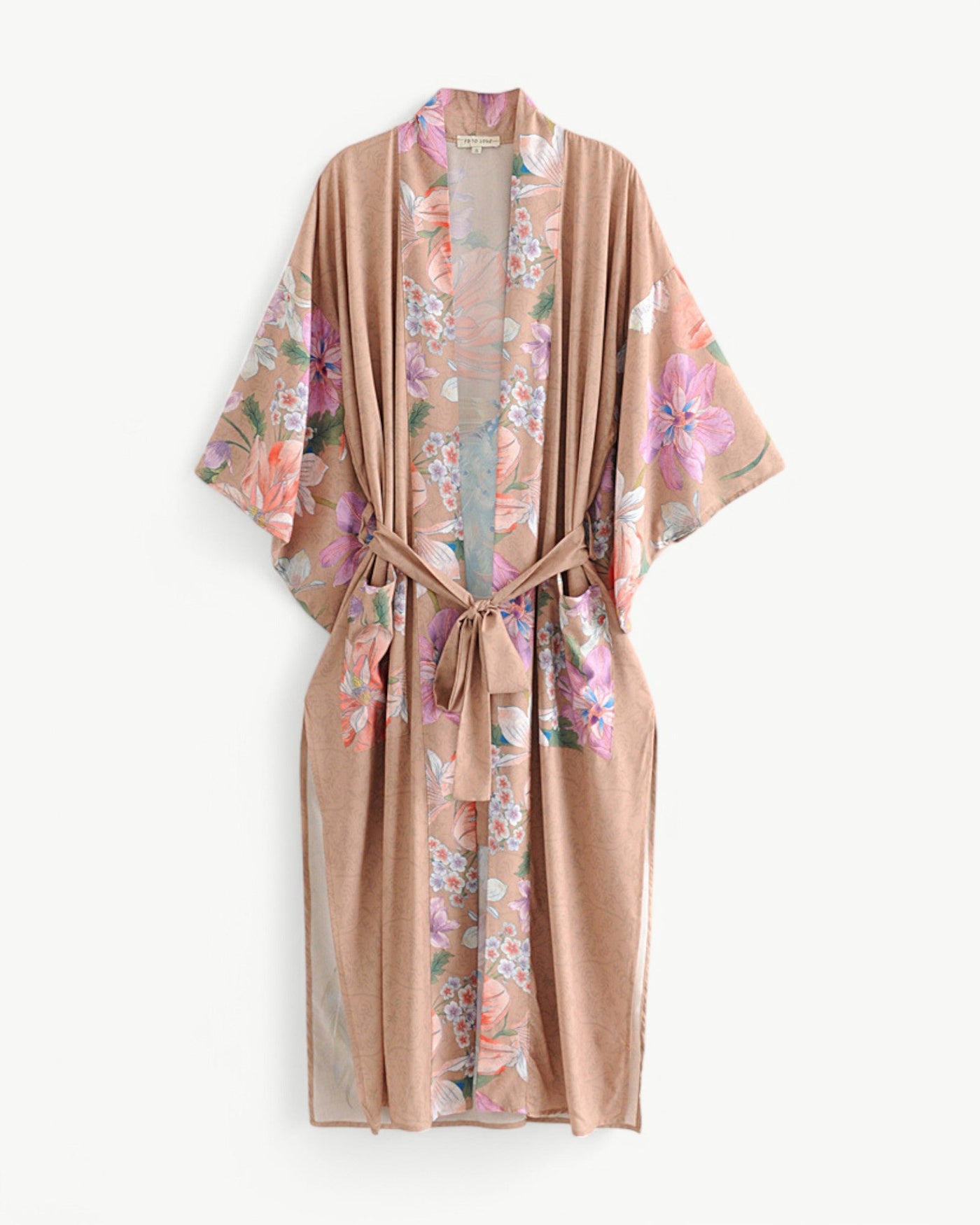 JOLIE – Lång kimono med blommor & påfågelmönster | Elegant & luftig