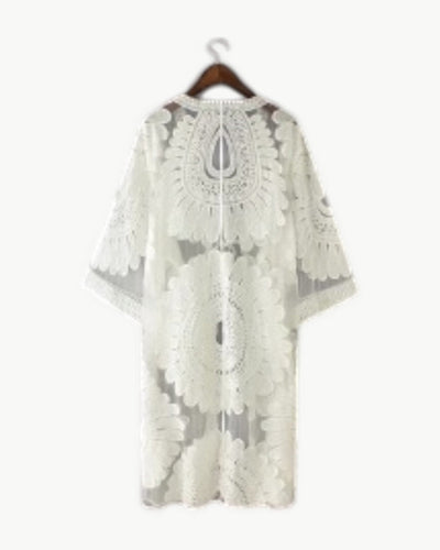 LÉA – Mesh kimono med blommig brodyr | Elegant & luftig lager-på-lager