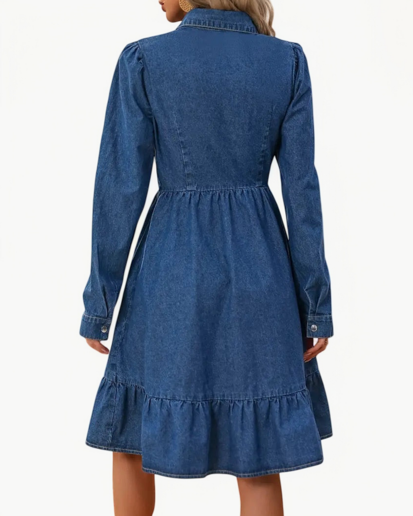 HÉLOÏSE – Jeansklänning med knäppning & volang